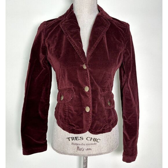 Y2k Aeropostale Velvet Burgundy Plum Red Blazer Jacket size Small - Picture 4 of 9